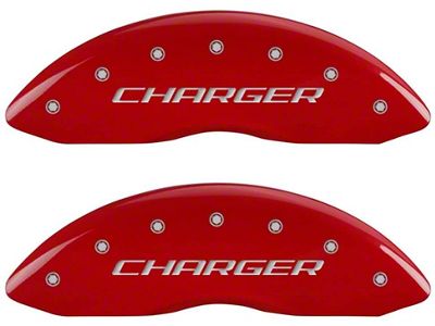 MGP Brake Caliper Covers with Charger and R/T Logo; Red; Front and Rear (09-10 Challenger R/T)