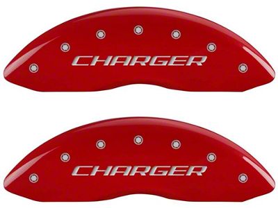 MGP Brake Caliper Covers with Charger and R/T Logo; Red; Front and Rear (09-10 Challenger R/T)