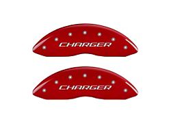 MGP Brake Caliper Covers with Charger Logo; Red; Front and Rear (2011 SE; 11-14 Challenger R/T w/ Single Piston Front Calipers; 12-23 Challenger SXT w/ Single Piston Front Calipers)