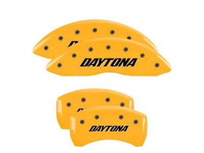 MGP Brake Caliper Covers with Daytona Logo; Yellow; Front and Rear (11-23 Challenger R/T; 2014 Challenger Rallye Redline; 17-23 Challenger GT, T/A; 12-23 Challenger SXT w/ Dual Piston Front Calipers)