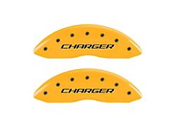 MGP Brake Caliper Covers with Charger and R/T Logo; Yellow; Front and Rear (08-14 Challenger SRT8; 2015 Challenger SRT 392; 15-23 Challenger Scat Pack w/ 4-Piston Front Calipers)