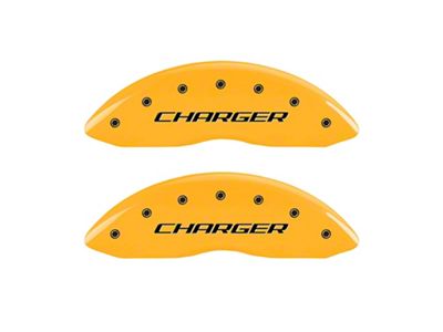 MGP Brake Caliper Covers with Charger and R/T Logo; Yellow; Front and Rear (08-14 Challenger SRT8; 2015 Challenger SRT 392; 15-23 Challenger Scat Pack w/ 4-Piston Front Calipers)