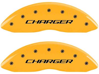 MGP Brake Caliper Covers with Charger Logo; Yellow; Front and Rear (2011 SE; 11-14 Challenger R/T w/ Single Piston Front Calipers; 12-23 Challenger SXT w/ Single Piston Front Calipers)