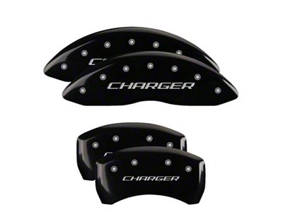 MGP Brake Caliper Covers with Charger Logo; Black; Front and Rear (06-10 Charger Base, SE, SXT)