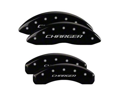 MGP Brake Caliper Covers with Charger Logo; Black; Front and Rear (06-14 Charger SRT8; 2016 Charger SRT 392)