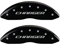 MGP Brake Caliper Covers with Charger Logo; Black; Front and Rear (11-18 Charger R/T w/ Single Piston Front Calipers; 11-17 Charger SE w/ Single Piston Front Calipers; 12-23 SXT Charger w/ Single Piston Front Calipers)