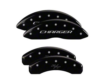 MGP Brake Caliper Covers with Charger and R/T Logo; Black; Front and Rear (06-14 Charger SRT8; 2016 Charger SRT 392)