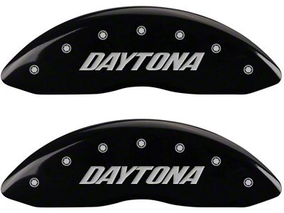 MGP Black Caliper Covers with Daytona Logo; Front and Rear (11-23 Charger R/T & SXT w/ Dual Piston Front Calipers; 15-17 AWD Charger SE w/ Dual Piston Front Calipers; 18-20 Charger Daytona, GT w/ Dual Piston Front Calipers)