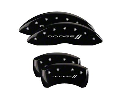 MGP Brake Caliper Covers with Dodge Stripes Logo; Black; Front and Rear (06-10 Charger R/T)