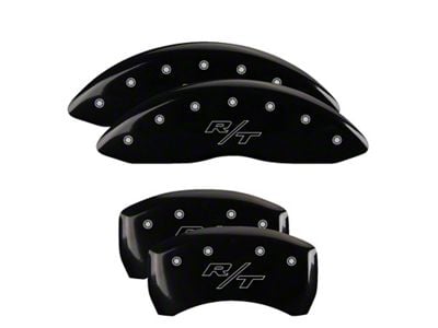 MGP Black Caliper Covers with Vintage Style R/T Logo; Front and Rear (11-23 Charger R/T; 12-23 Charger SXT w/ Dual Piston Front Calipers; 15-17 AWD Charger SE; 18-23 Charger Daytona, GT)