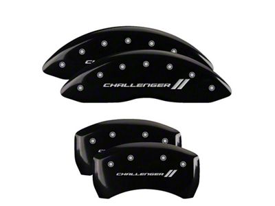 MGP Brake Caliper Covers with Challenger Stripes Logo; Black; Front and Rear (06-10 Charger Base, SE, SXT)