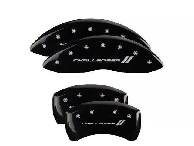 MGP Brake Caliper Covers with Challenger Stripes Logo; Black; Front and Rear (11-23 Charger R/T, SXT w/ Dual Piston Front Calipers; 15-17 AWD Charger SE w/ Dual Piston Front Calipers; 18-20 Charger Daytona, GT w/ Dual Piston Front Calipers)