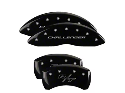 MGP Brake Caliper Covers with Challenger and Vintage R/T Logo; Black; Front and Rear (11-23 Charger R/T, SXT w/ Dual Piston Front Calipers; 15-17 AWD Charger SE w/ Dual Piston Front Calipers; 18-20 Charger Daytona, GT w/ Dual Piston Front Calipers)