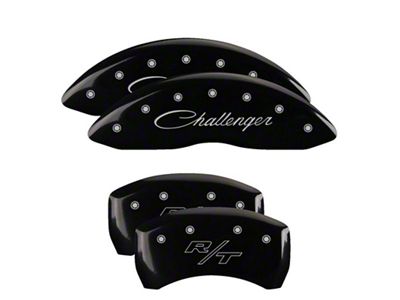 MGP Brake Caliper Covers with Cursive Challenger and R/T Logos; Black; Front and Rear (11-23 Charger R/T, SXT w/ Dual Piston Front Calipers; 15-17 AWD Charger SE w/ Dual Piston Front Calipers; 18-20 Charger Daytona, GT w/ Dual Piston Front Calipers)