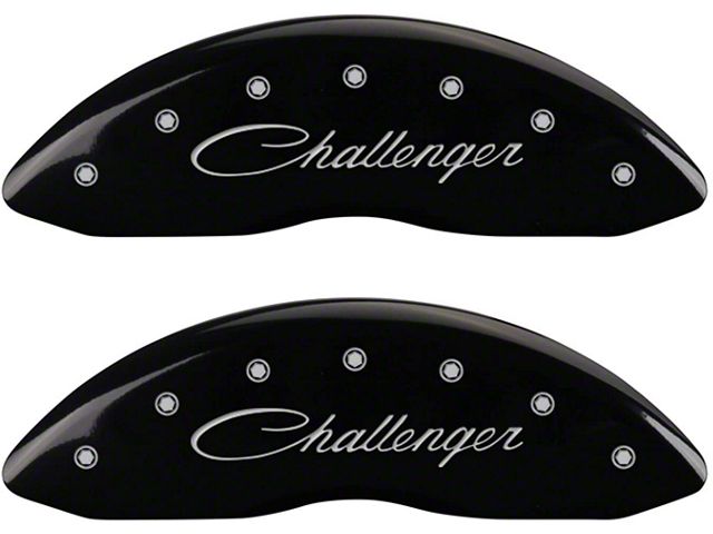 MGP Black Caliper Covers with Cursive Challenger Logo; Front and Rear (06-10 Charger Daytona R/T, R/T)
