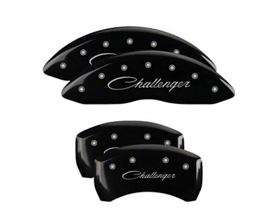 MGP Brake Caliper Covers with Cursive Challenger Logo; Black; Front and Rear (11-23 Charger R/T, SXT w/ Dual Piston Front Calipers; 15-17 AWD Charger SE w/ Dual Piston Front Calipers; 18-20 Charger Daytona, GT w/ Dual Piston Front Calipers)