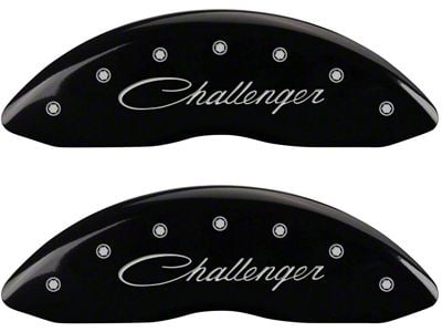 MGP Brake Caliper Covers with Cursive Challenger Logo; Black; Front and Rear (11-18 Charger R/T w/ Single Piston Front Calipers; 11-17 Charger SE w/ Single Piston Front Calipers; 12-23 SXT Charger w/ Single Piston Front Calipers)