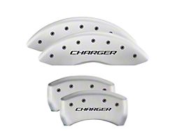 MGP Brake Caliper Covers with Charger Logo; White; Front and Rear (11-23 Charger R/T, SXT w/ Dual Piston Front Calipers; 15-17 AWD Charger SE w/ Dual Piston Front Calipers; 18-20 Charger Daytona, GT w/ Dual Piston Front Calipers)