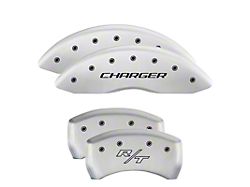 MGP Brake Caliper Covers with Charger and R/T Logo; White; Front and Rear (11-23 Charger R/T, SXT w/ Dual Piston Front Calipers; 15-17 AWD Charger SE w/ Dual Piston Front Calipers; 18-20 Charger Daytona, GT w/ Dual Piston Front Calipers)