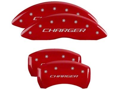 MGP Brake Caliper Covers with Charger Logo; Red; Front and Rear (06-10 Charger Base, SE, SXT)