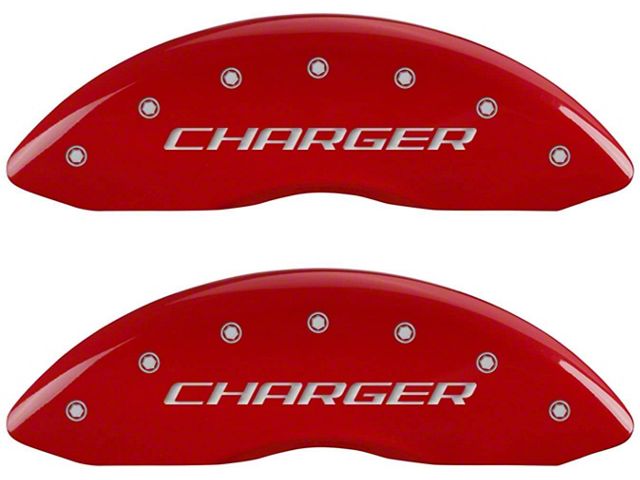 MGP Brake Caliper Covers with Charger and R/T Logo; Red; Front and Rear (06-10 Charger Daytona R/T, R/T)