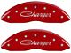 MGP Brake Caliper Covers with Cursive Charger Logo; Red; Front and Rear (06-10 Charger Base, SE, SXT)