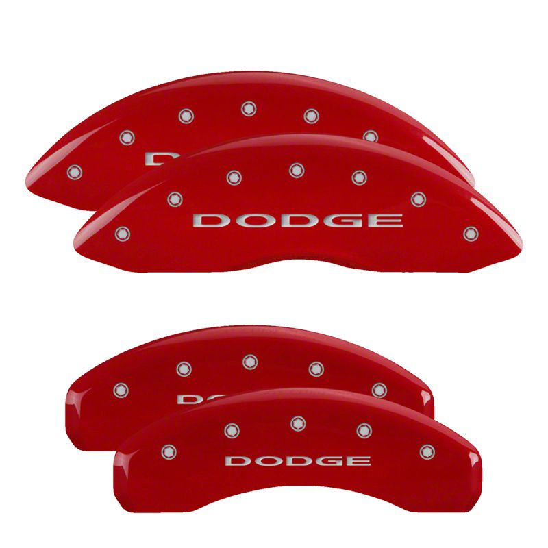 MGP Charger Red Caliper Covers with Dodge Logo; Front and Rear