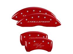 MGP Brake Caliper Covers with Challenger and Vintage R/T Logo; Red; Front and Rear (11-23 Charger R/T, SXT w/ Dual Piston Front Calipers; 15-17 AWD Charger SE w/ Dual Piston Front Calipers; 18-20 Charger Daytona, GT w/ Dual Piston Front Calipers)