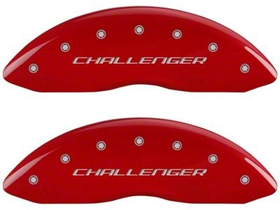MGP Red Caliper Covers with Challenger Logo; Front and Rear (11-18 Charger R/T w/ Single Piston Front Calipers; 11-17 Charger SE w/ Single Piston Front Calipers; 12-23 SXT Charger w/ Single Piston Front Calipers)