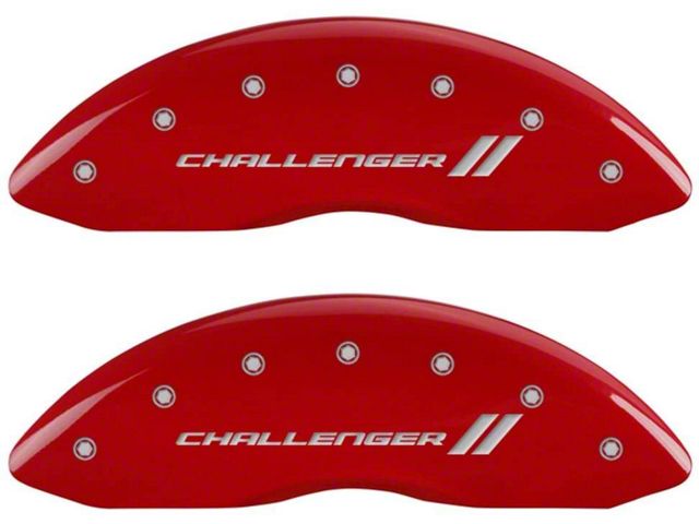 MGP Brake Caliper Covers with Challenger Stripes Logo; Red; Front and Rear (06-10 Charger Daytona R/T, R/T)