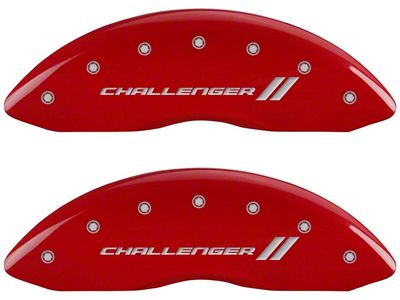 MGP Brake Caliper Covers with Challenger Stripes Logo; Red; Front and Rear (06-10 Charger Base, SE, SXT)