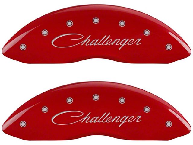 MGP Brake Caliper Covers with Cursive Challenger and R/T Logos; Red; Front and Rear (06-10 Charger Daytona R/T, R/T)