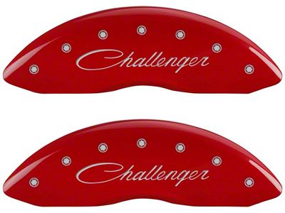 MGP Brake Caliper Covers with Cursive Challenger Logo; Red; Front and Rear (06-10 Charger Base, SE, SXT)