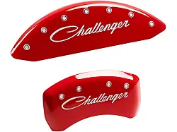 MGP Brake Caliper Covers with Cursive Challenger Logo; Red; Front and Rear (11-23 Charger R/T, SXT w/ Dual Piston Front Calipers; 15-17 AWD Charger SE w/ Dual Piston Front Calipers; 18-20 Charger Daytona, GT w/ Dual Piston Front Calipers)