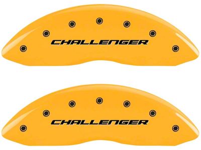 MGP Brake Caliper Covers with Challenger and Vintage R/T Logo; Yellow; Front and Rear (11-23 Charger R/T, SXT w/ Dual Piston Front Calipers; 15-17 AWD Charger SE w/ Dual Piston Front Calipers; 18-20 Charger Daytona, GT w/ Dual Piston Front Calipers)