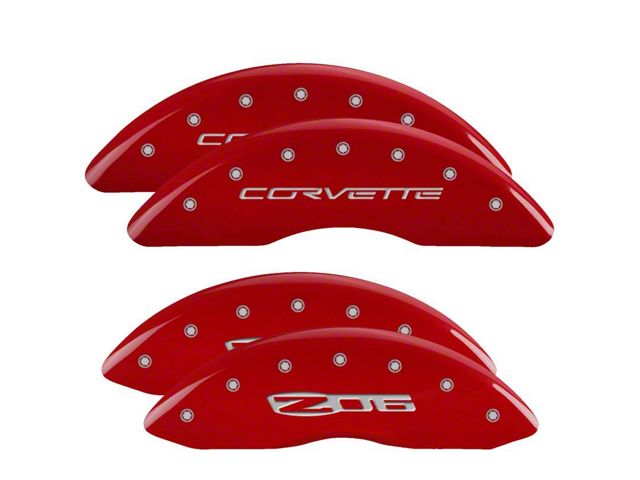 MGP Brake Caliper Covers with Corvette Z06 Logo; Red; Front and Rear (06-13 Corvette C6 427, Grand Sport, Z06 w/o Z07 Brake Package)