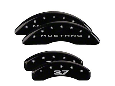 MGP Brake Caliper Covers with 3.7 Logo; Black; Front and Rear (15-23 Mustang EcoBoost w/o Performance Pack)