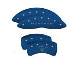 MGP Brake Caliper Covers with Tri-Bar Pony Logo; Blue; Front and Rear (15-23 Mustang GT w/o Performance Pack)