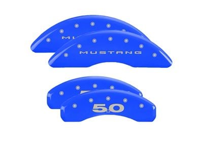 MGP Brake Caliper Covers with 5.0 Logo; Grabber Blue; Front and Rear (15-23 Mustang GT w/o Performance Pack)