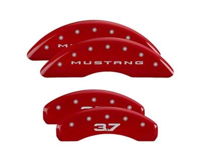 MGP Brake Caliper Covers with 3.7 Logo; Red; Front and Rear (15-23 Mustang EcoBoost w/o Performance Pack)