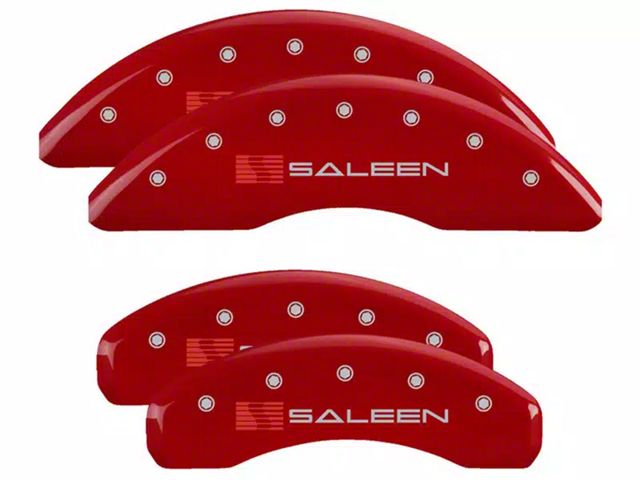 MGP Brake Caliper Covers with Saleen Logo; Red; Front and Rear (15-23 Mustang EcoBoost w/ Performance Pack)