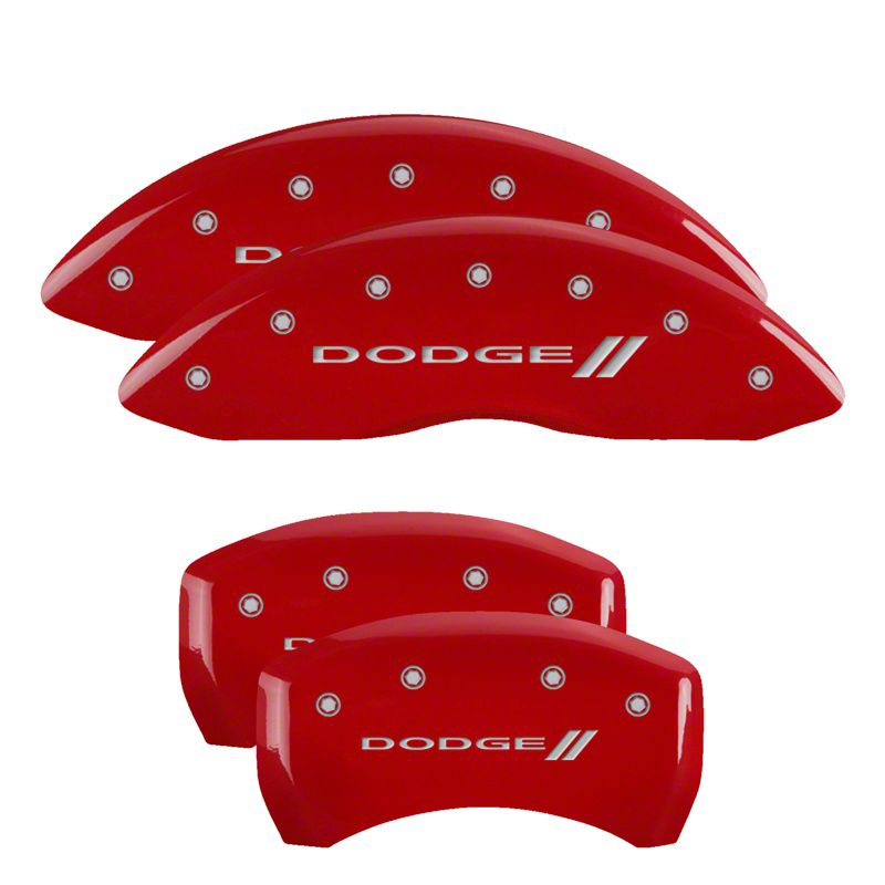 MGP Challenger Red Caliper Covers with Dodge Stripes Logo; Front and