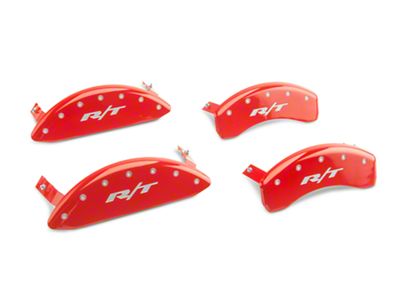 MGP Brake Caliper Covers with R/T Logo; Red; Front and Rear (08-14 Challenger SRT8; 2015 Challenger SRT 392; 15-23 Challenger Scat Pack w/ 4-Piston Front Calipers)
