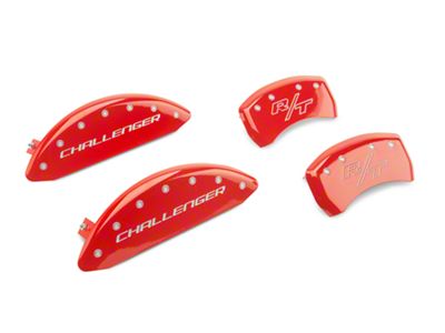 MGP Brake Caliper Covers with Challenger and Vintage R/T Logo; Red; Front and Rear (11-23 Challenger R/T; 2014 Challenger Rallye Redline; 17-23 Challenger GT, T/A; 12-23 Challenger SXT w/ Dual Piston Front Calipers)