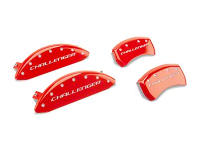 MGP Brake Caliper Covers with Challenger Logo; Red; Front and Rear (11-23 Challenger R/T; 2014 Challenger Rallye Redline; 17-23 Challenger GT, T/A; 12-23 Challenger SXT w/ Dual Piston Front Calipers)