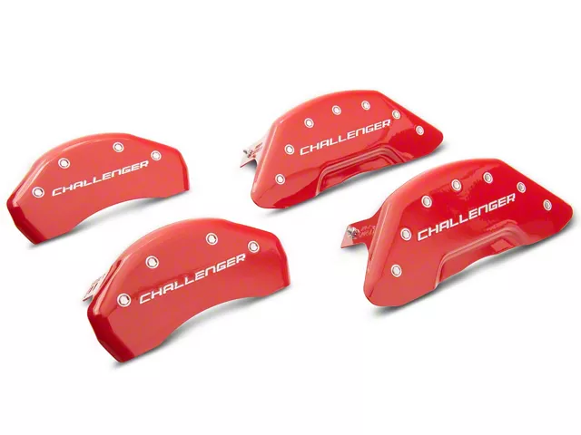 MGP Brake Caliper Covers with Challenger Logo; Red; Front and Rear (2011 SE; 11-14 Challenger R/T w/ Single Piston Front Calipers; 12-23 Challenger SXT w/ Single Piston Front Calipers)