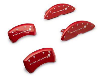 MGP Brake Caliper Covers with Challenger Stripes Logo; Red; Front and Rear (2011 SE; 11-14 Challenger R/T w/ Single Piston Front Calipers; 12-23 Challenger SXT w/ Single Piston Front Calipers)