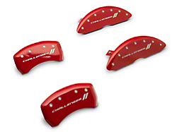 MGP Brake Caliper Covers with Challenger Stripes Logo; Red; Front and Rear (2011 SE; 11-14 Challenger R/T w/ Single Piston Front Calipers; 12-23 Challenger SXT w/ Single Piston Front Calipers)
