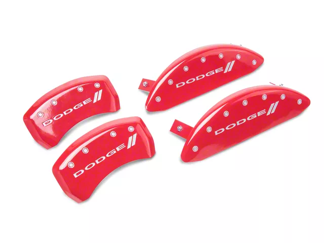 MGP Brake Caliper Covers with Dodge Stripes Logo; Red; Front and Rear (09-10 Challenger R/T)