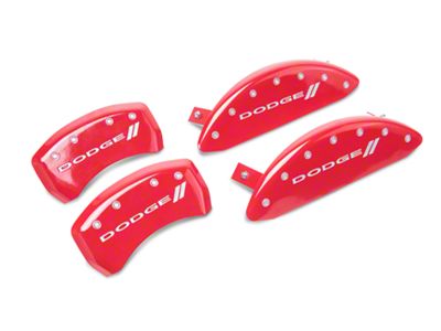 MGP Brake Caliper Covers with Dodge Stripes Logo; Red; Front and Rear (09-10 Challenger R/T)